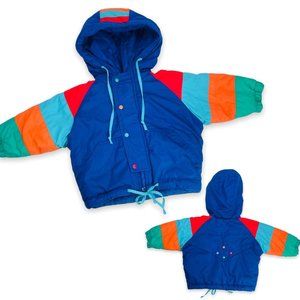 Vintage Gender Neutral Baby Color Block Hooded Puffer Jacket Coat 12m